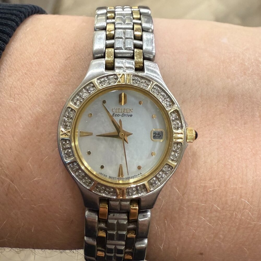 Citizen Corso Two Tone Stainless Steel and 14k Gold VINTAGE watch with diamonds